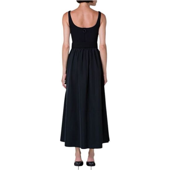Akris Punto Black Mix Media Midi Dress with D-Ring Belt Size 14 - Picture 6 of 13